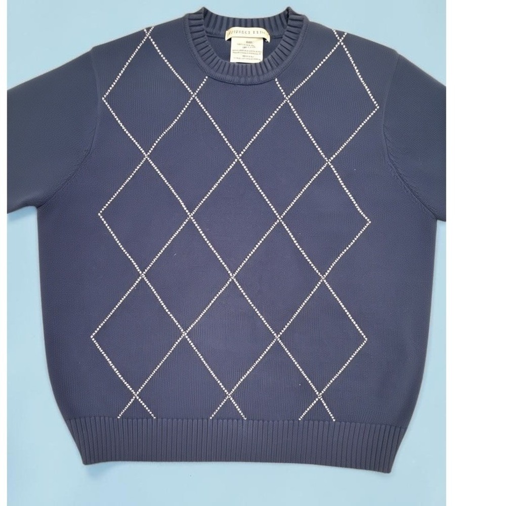 Geoffrey Beene Mens Navy Blue Argyle Cotton Crewneck Sweater Large Long Sleeve - Picture 4 of 10